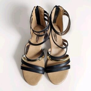 Seychelles Black And Gold‎ Dressy Chic Gladiator Zip Up Sandals Women's Size 6.